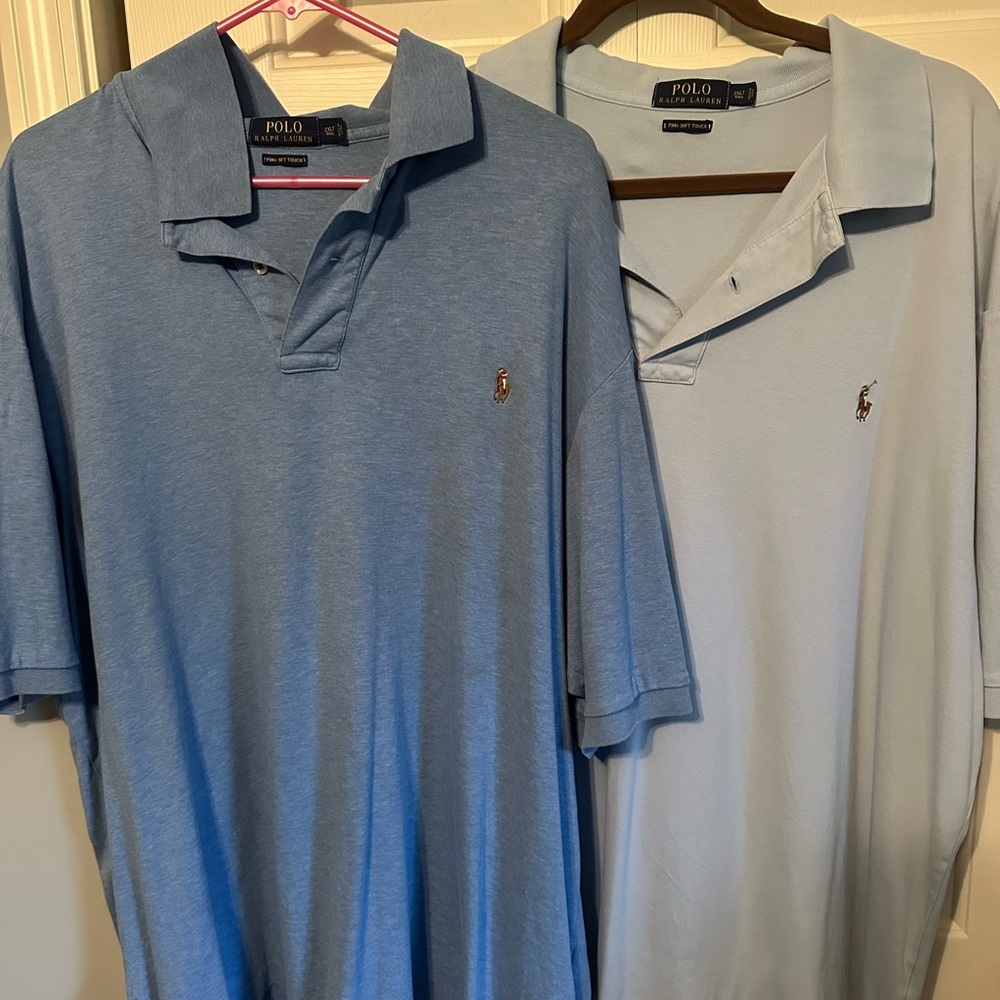 Lot of 2 Ralph Lauren Men's Polo Shirts in Blue and Light Blue